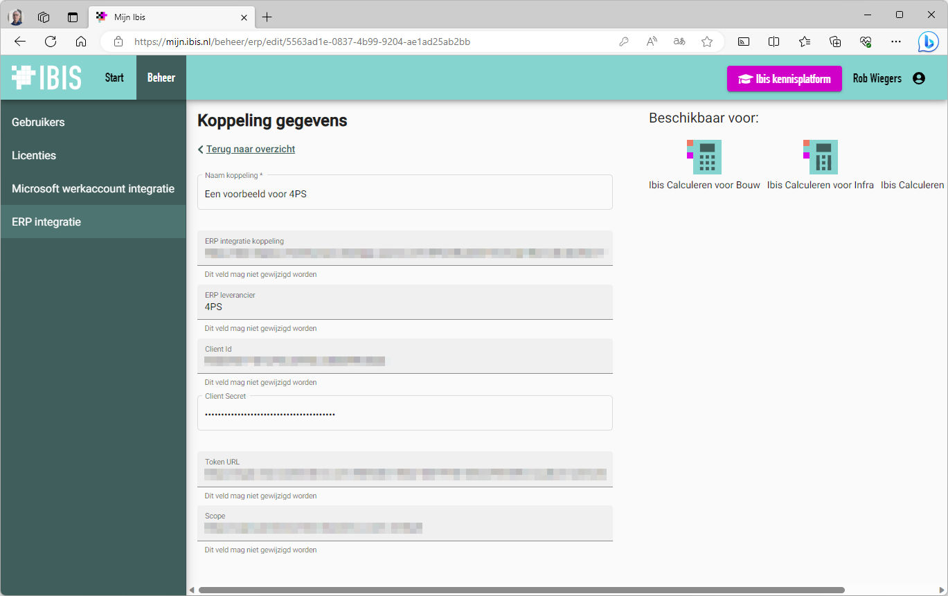 ERP-koppeling instellen in mijn.ibis.nl - bestaande koppeling wijzigen