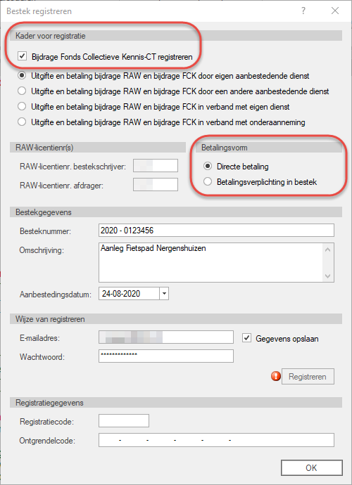 Registreren bestek webservice - invloed items op knop Registreren