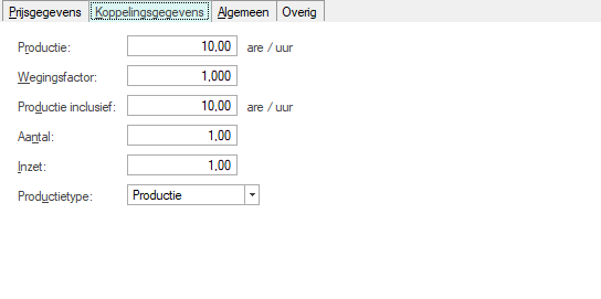 Gegevenskaart tarief - koppelingsgegevens