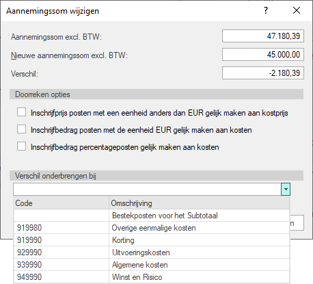 Aannemingssom wijzigen