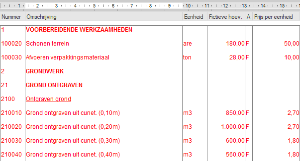 ZSX import RO inschrijfstaat met prijzen