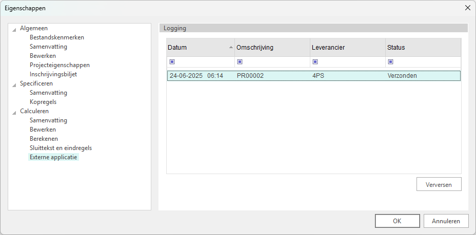 Eigenschappen-Calculeren-Externe applicatie