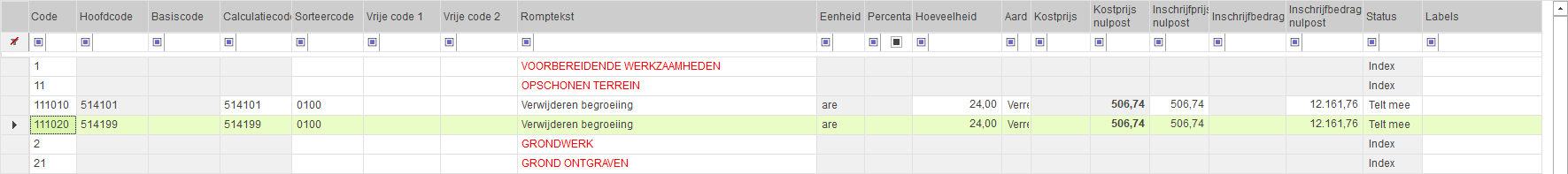 Hoofdcode vrij maken - Calculeren