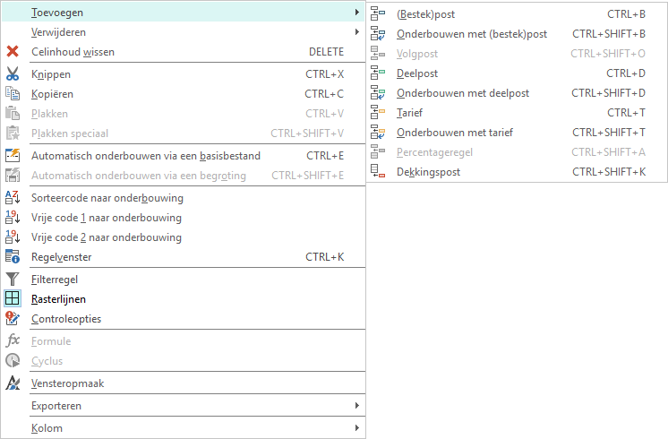 Toevoegen post-onderbouwen met post etc. - contextmenu