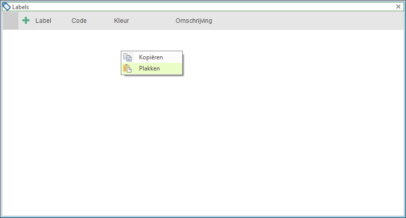 Labels - venster leeg met contextmenu
