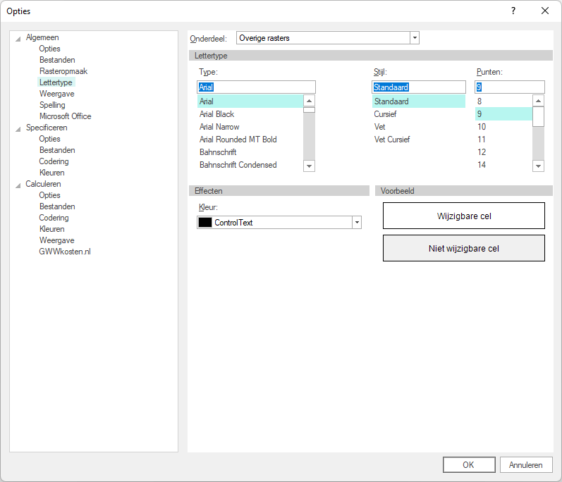 Opties-Algemeen-Lettertype
