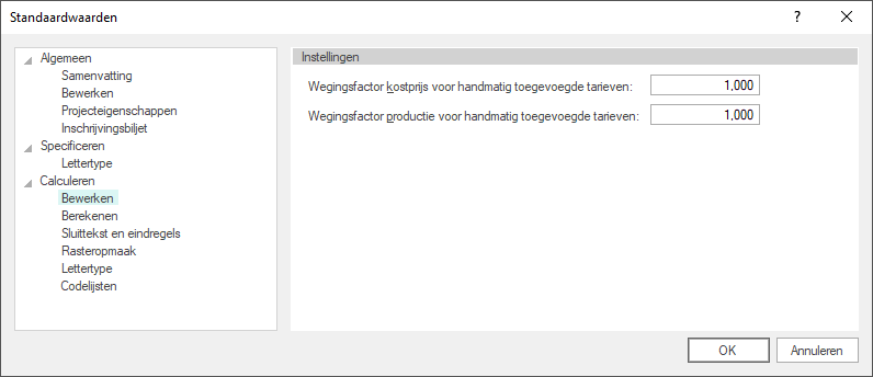 Standaardwaarden-GwwCalc-Bewerken