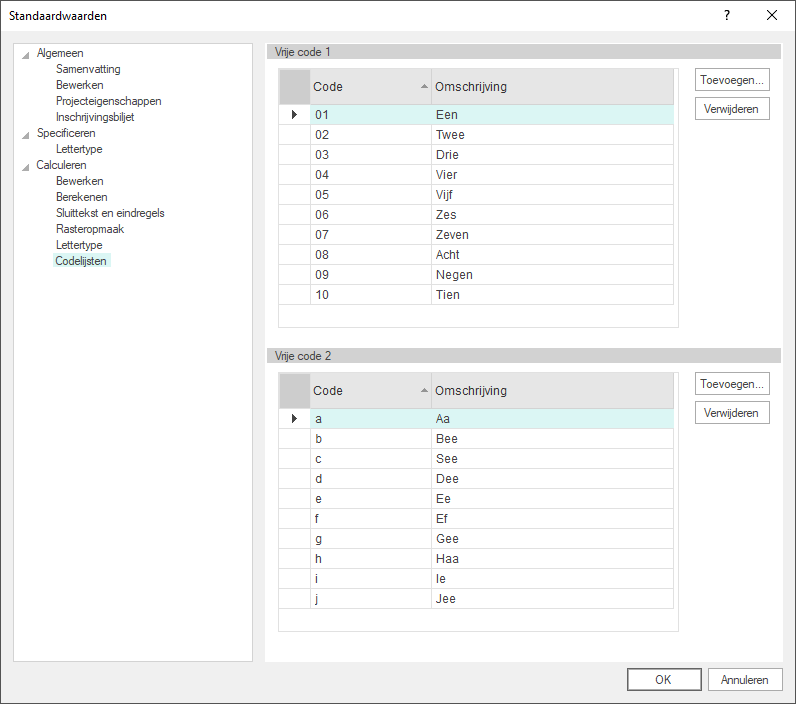 Standaardwaarden-GwwCalc-Codelijsten